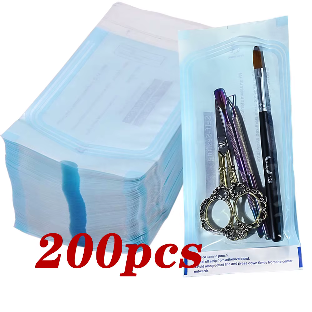 Sacs de stérilisation vides jetables pour Nail Art, 200 pièces/boîte, 26x14cm, pochettes de stérilis