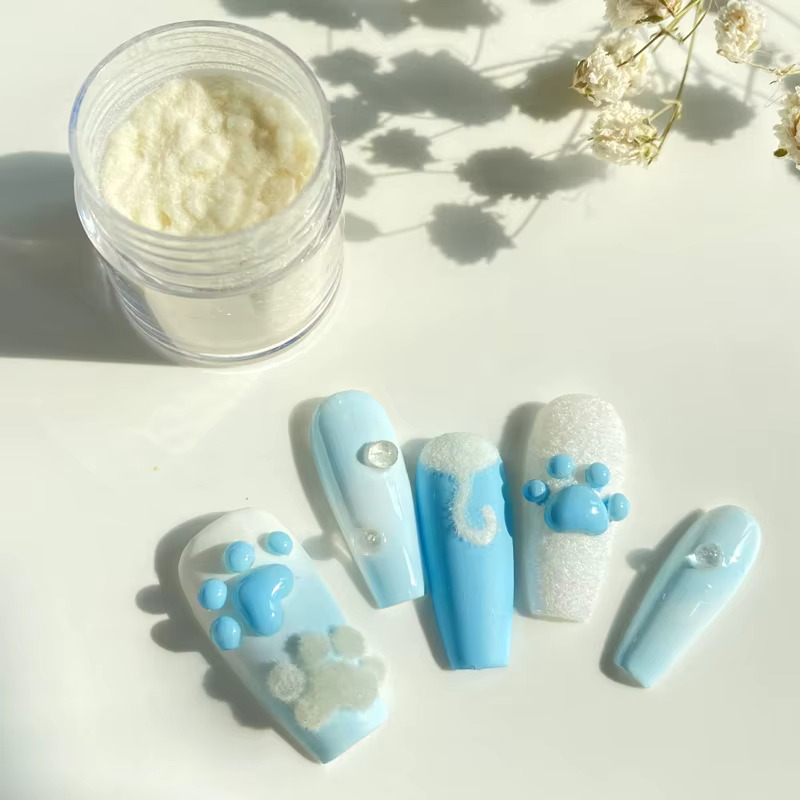 TSZS nouveau 12 couleurs flou flocage velours poudre à ongles hiver bleu rose blanc velours poudre à