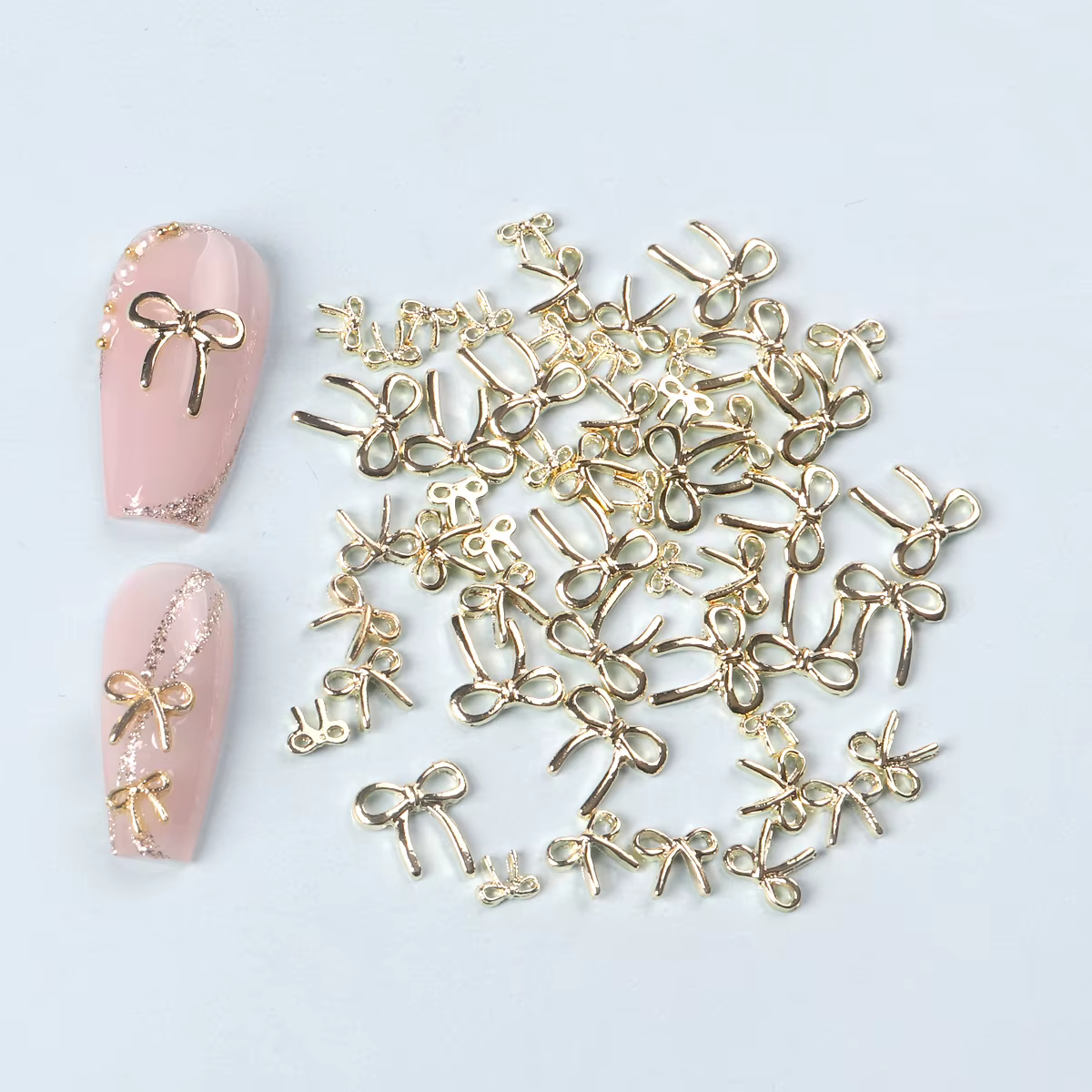 50 pièces mélange Multi taille 3D or nœud papillon breloques pour ongles en métal arc alliage Nail A