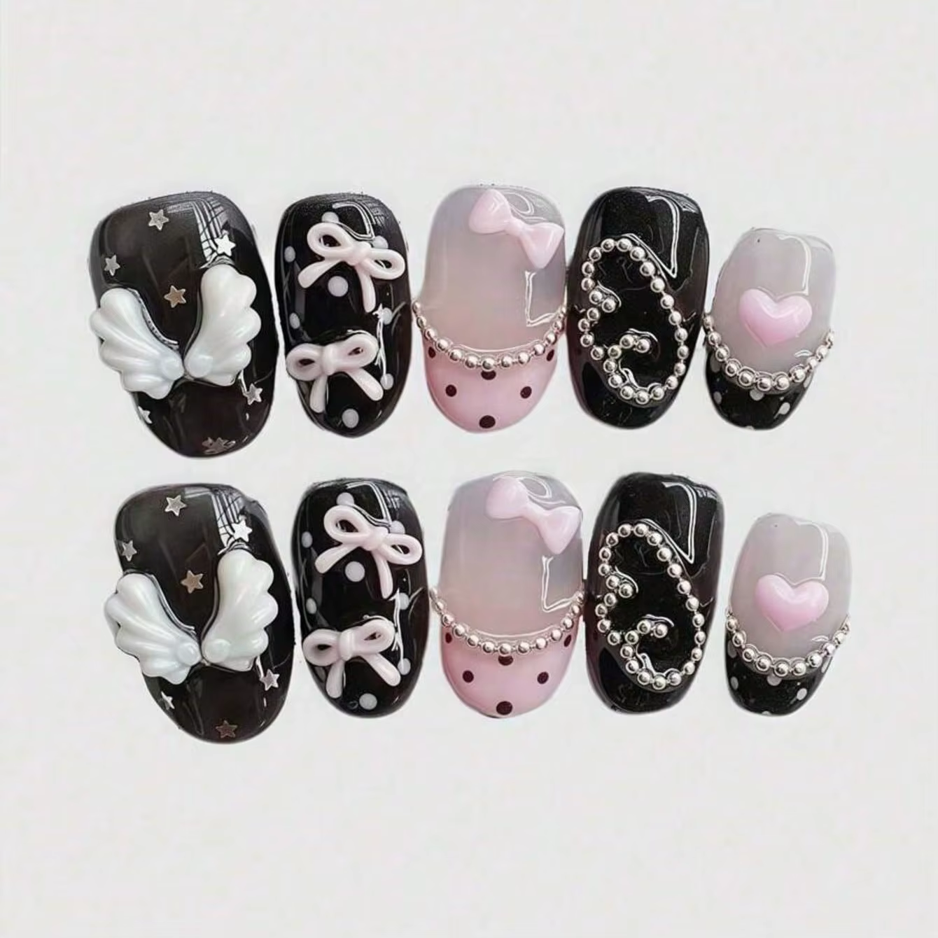 Nail art circulaire court pressé à la main, beaux faux ongles, nœud rose doux et frais, adapté aux f