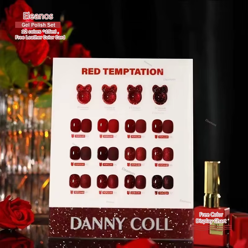Dannycoll rouge Gel photothérapie polissage 12 pièces paillettes vernis Gel trempage vin rouge durab