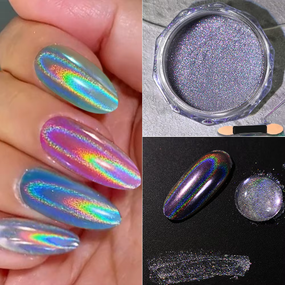 1 boîte Laser brillant miroir ongles paillettes Ultra fin brillant holographique ongles poudre métal