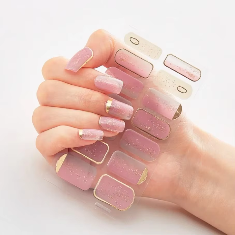 Autocollants pour ongles, Gel Semi-durci, couleur unie, décalcomanie de manucure, lampe UV LED, beso