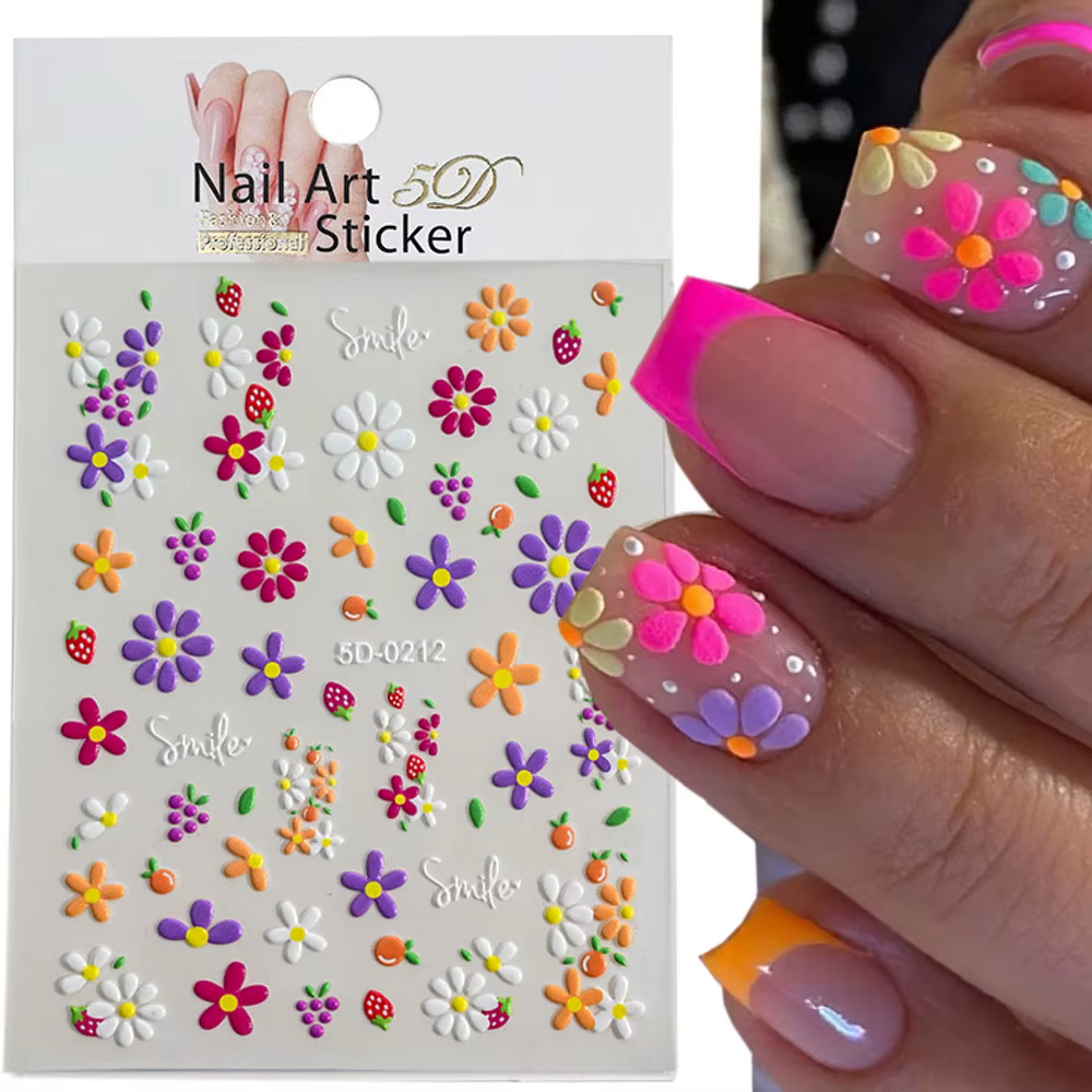 Autocollants 5D pour ongles AndrNail, 8x10cm, 1 feuille, motifs floraux colorés, luxueux, décoration