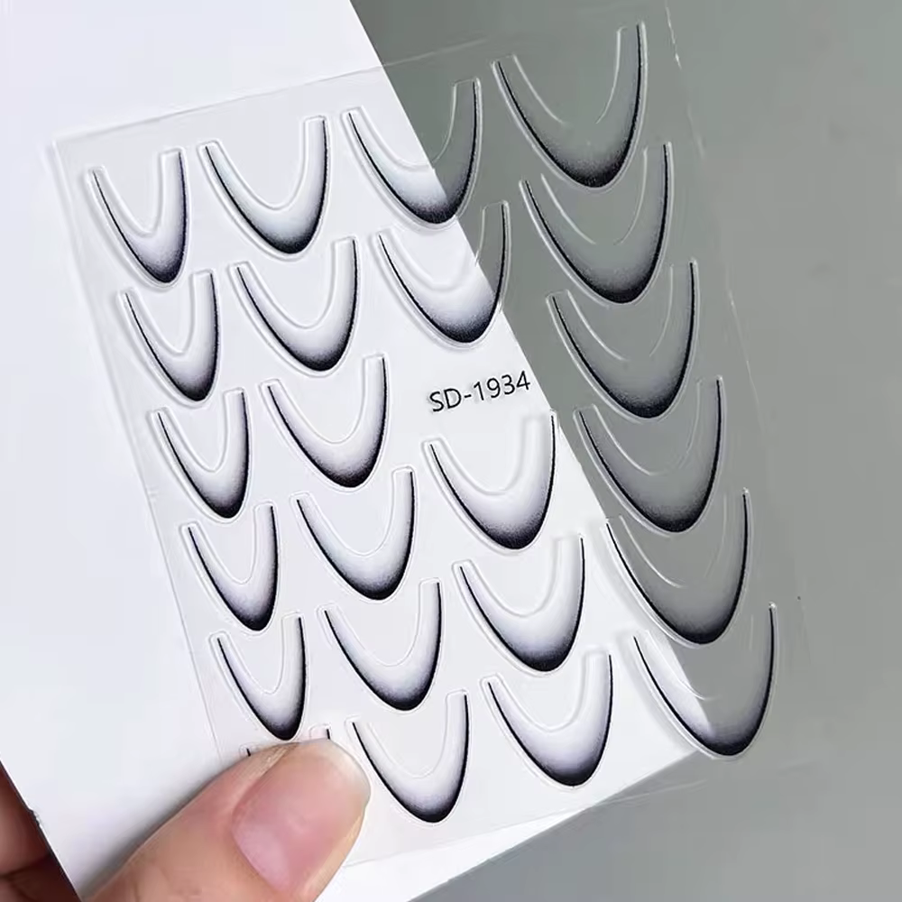 Autocollants 3D pour Nail Art, ligne dégradée française, auto-adhésifs, blanc + noir, pochoir de con