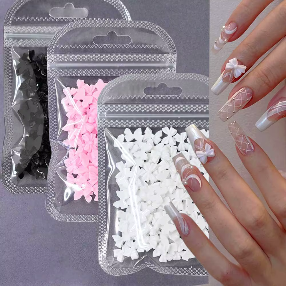 50/100 pièces rose blanc Kawaii arc breloque pour ongles 3D résine nœud papillon Flatback ongles gem