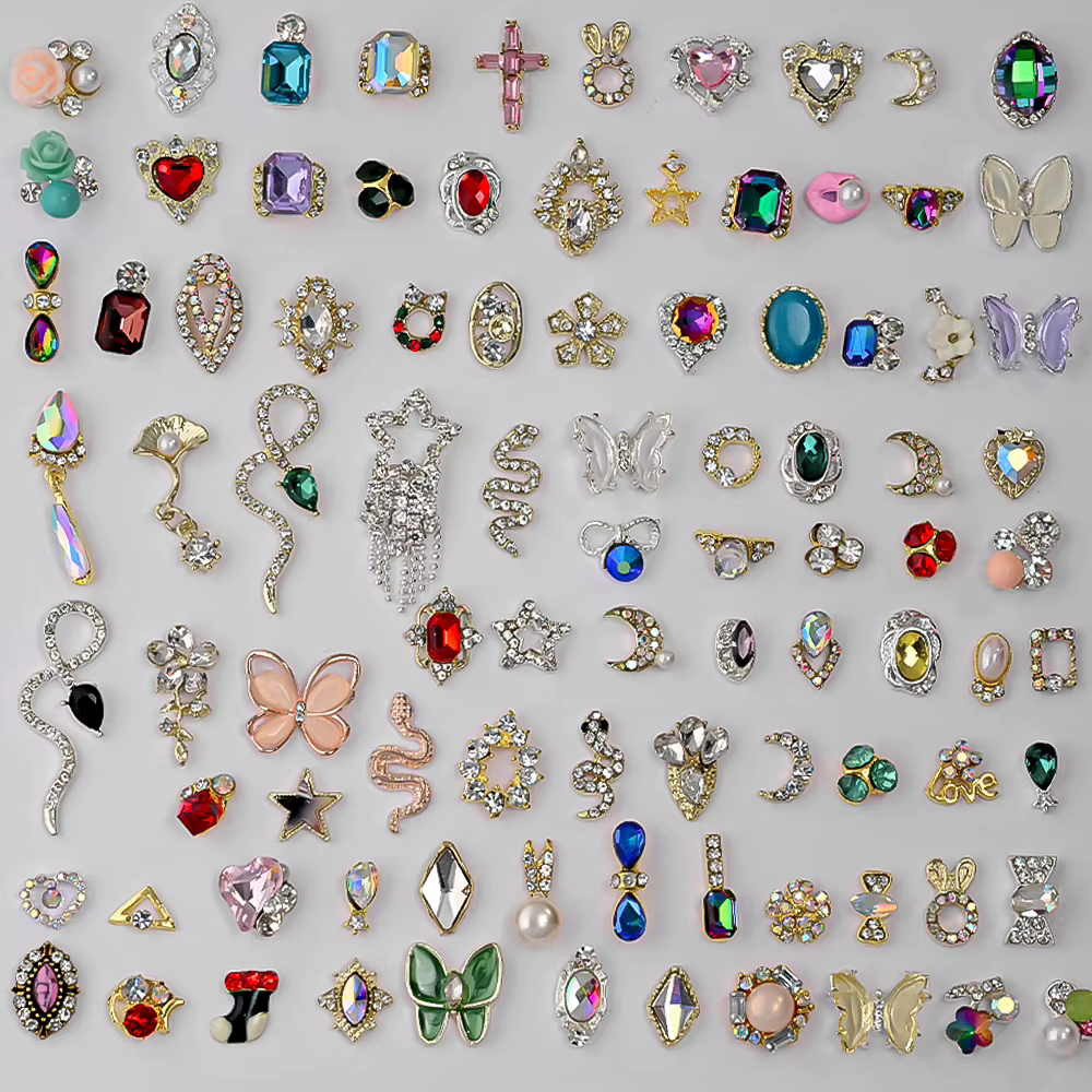Breloques 3D de luxe pour ongles, 50 pièces, alliage mixte, nœud papillon/papillon/cœur/fleur, décor