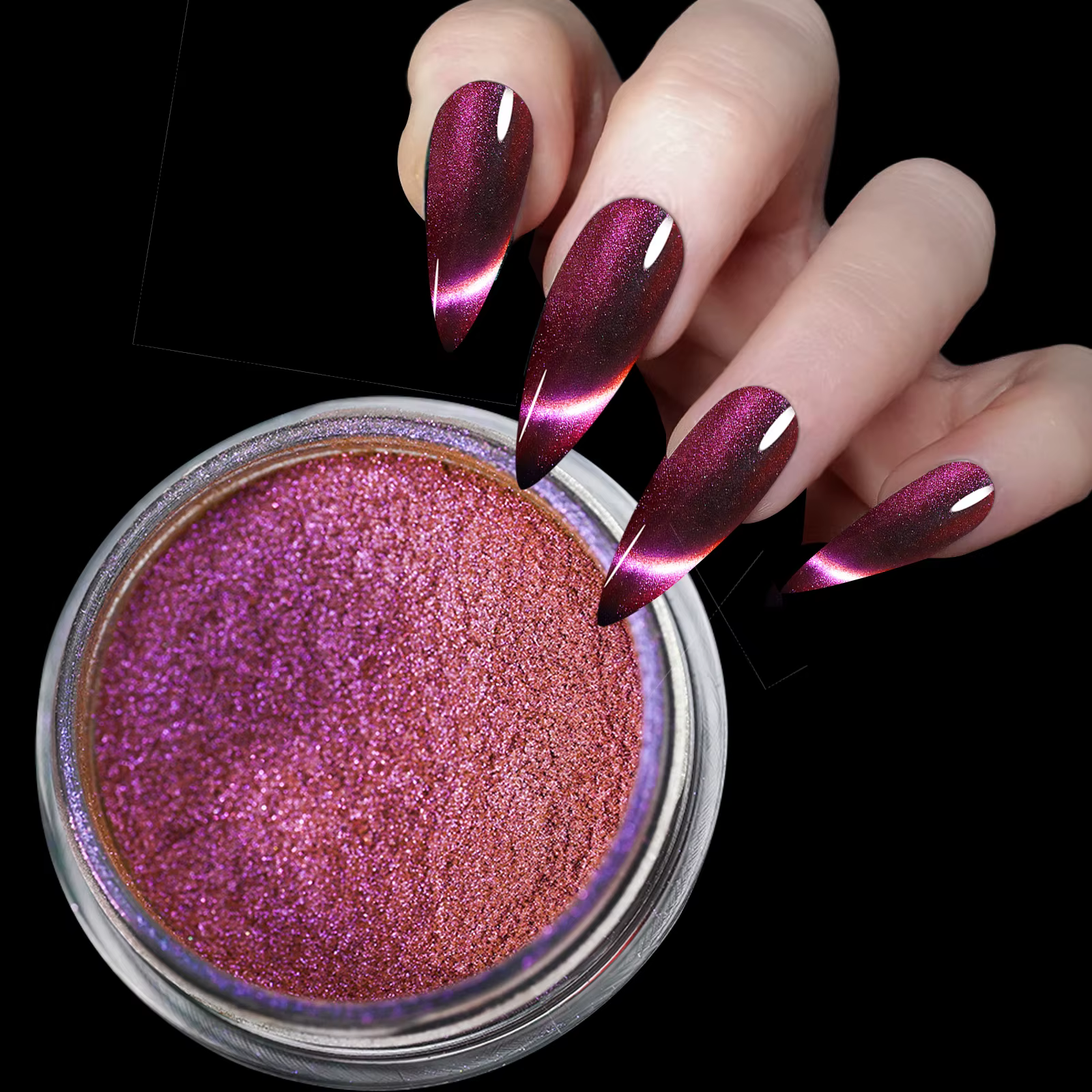 9D HD chat aimant poudre à ongles brillant effet caméléon paillettes Chrome Pigment poussière UV Gel