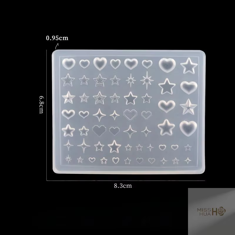 Moule 3D en Silicone pour Nail Art, pentagramme, cœur, étoile, modèle de manucure Transparent, brico