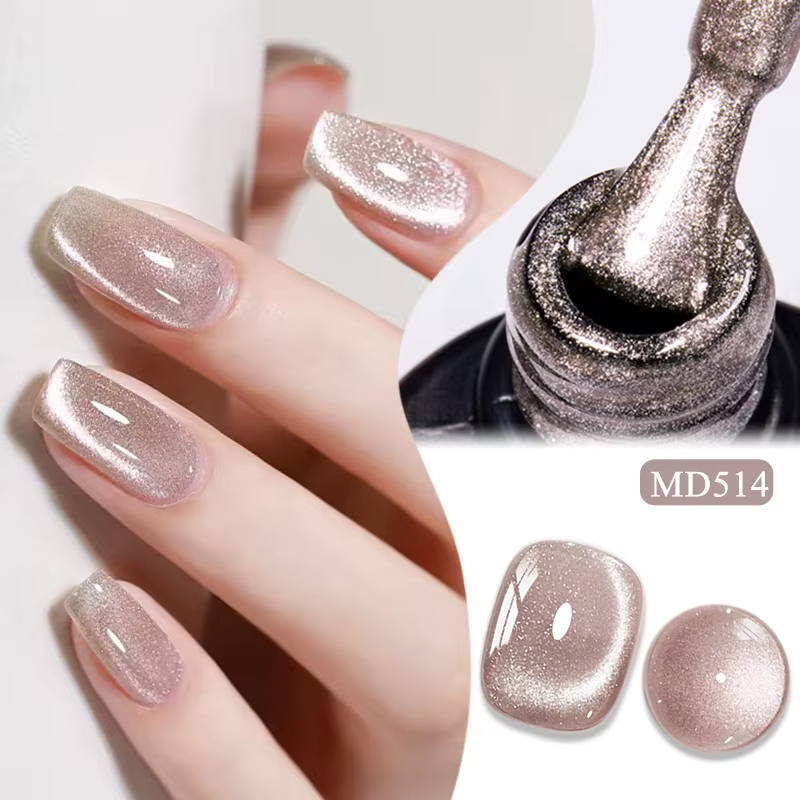 Vernis à ongles magnétique en gel UV holographique 7ml Moonlight Nude Pink Crystal Cat, paillettes s