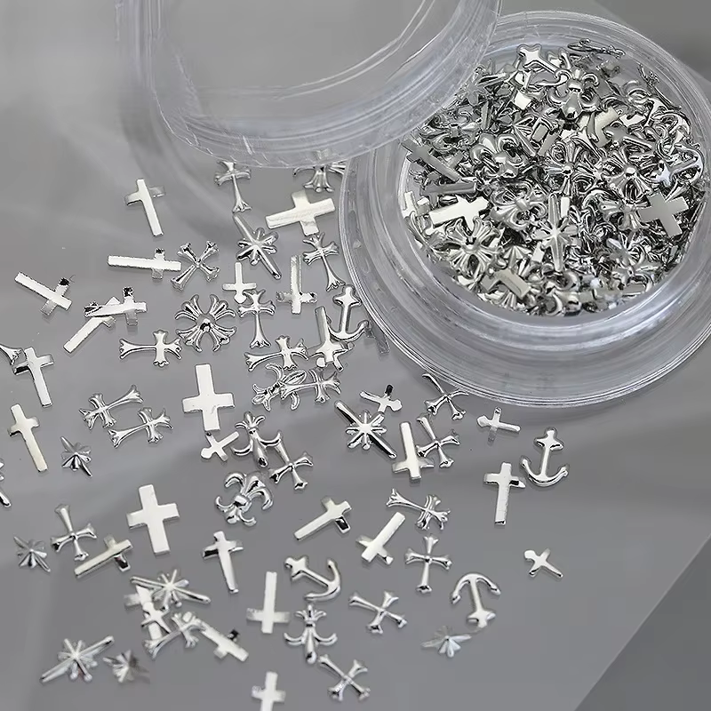 Décorations d'ongles gothiques Dark Cross, ensemble d'accessoires pour ongles en métal 3D en forme d