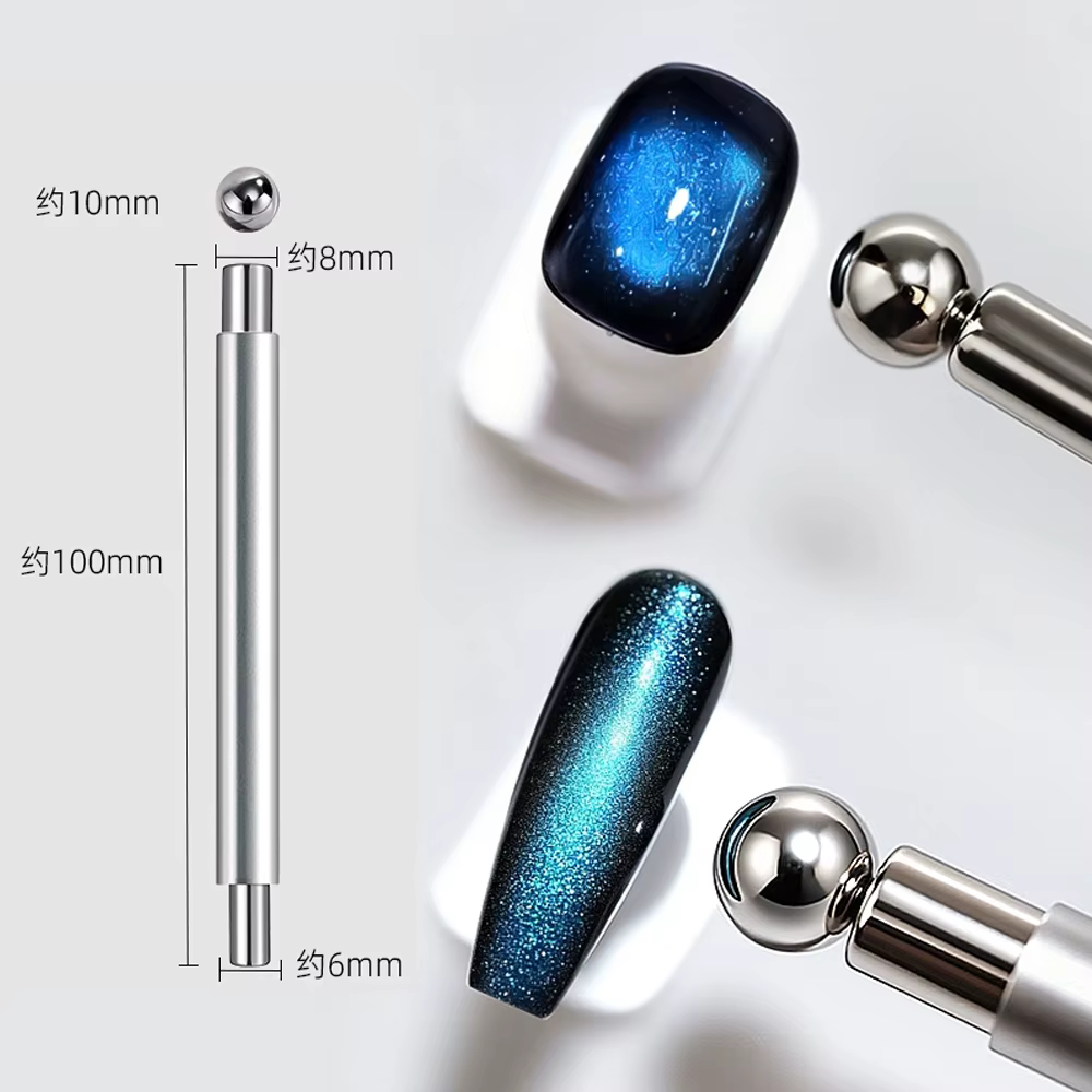  Stylo magnétique pour ongles, Double tête + boule ronde en acier, œil de chat, argent/rose, bâton