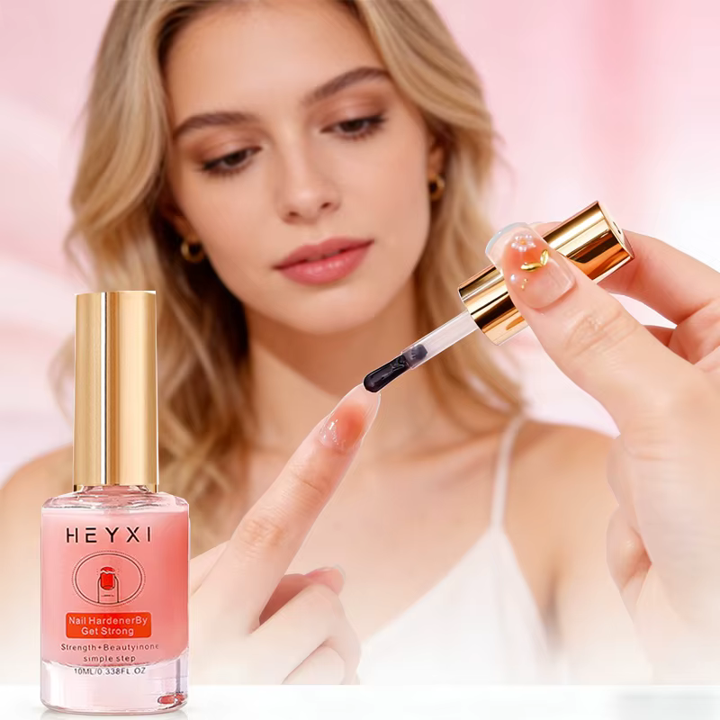 Durcisseur de vernis à ongles rose naturel, brillance durable, application fluide, améliore la duret