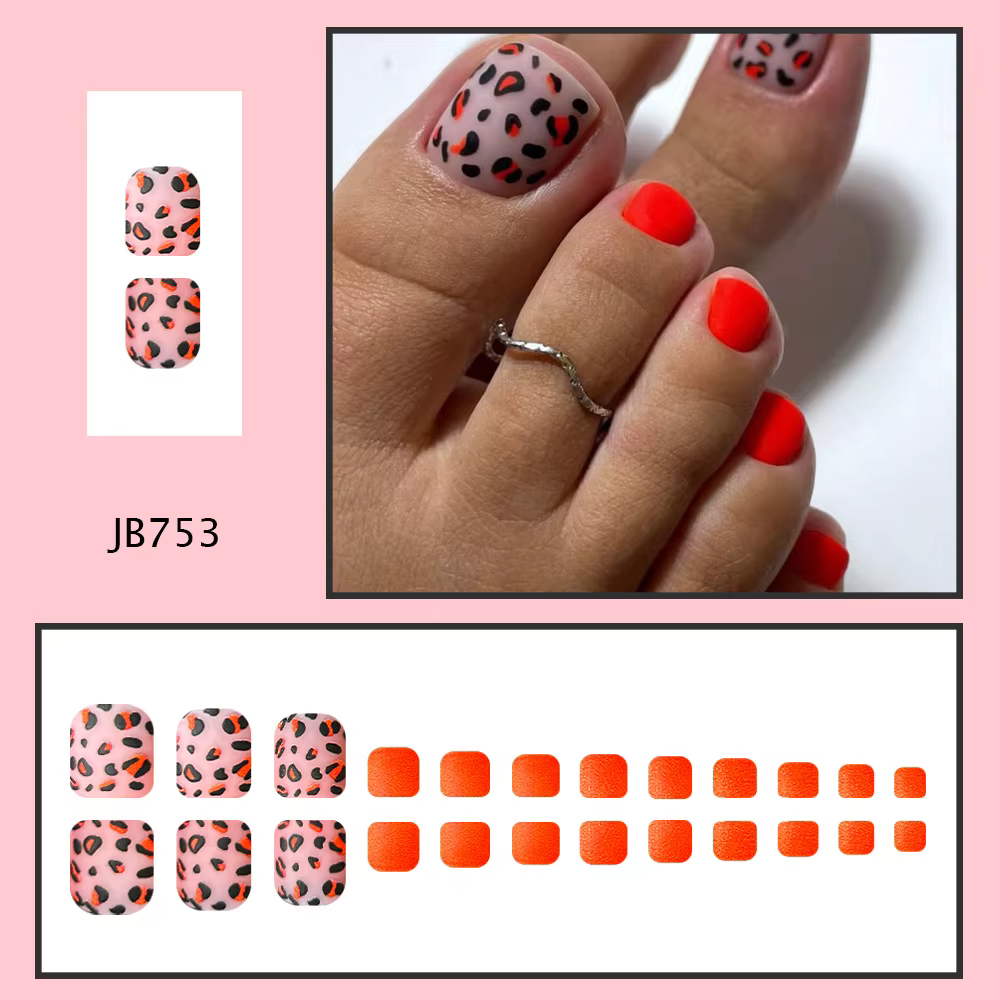 24 pièces imprimé léopard presse sur les ongles d'été épicé filles faux ongles conseils pour pied fe