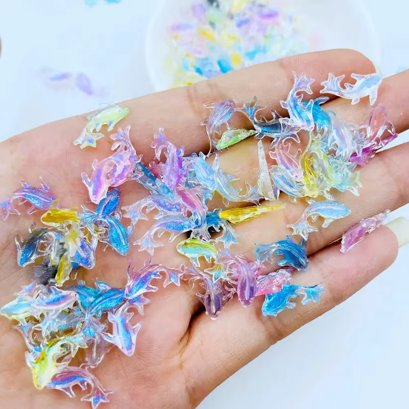 20 pièces 3D Kawaii résine mixte poisson Nail Art décorations dessin animé glace Transparent strass