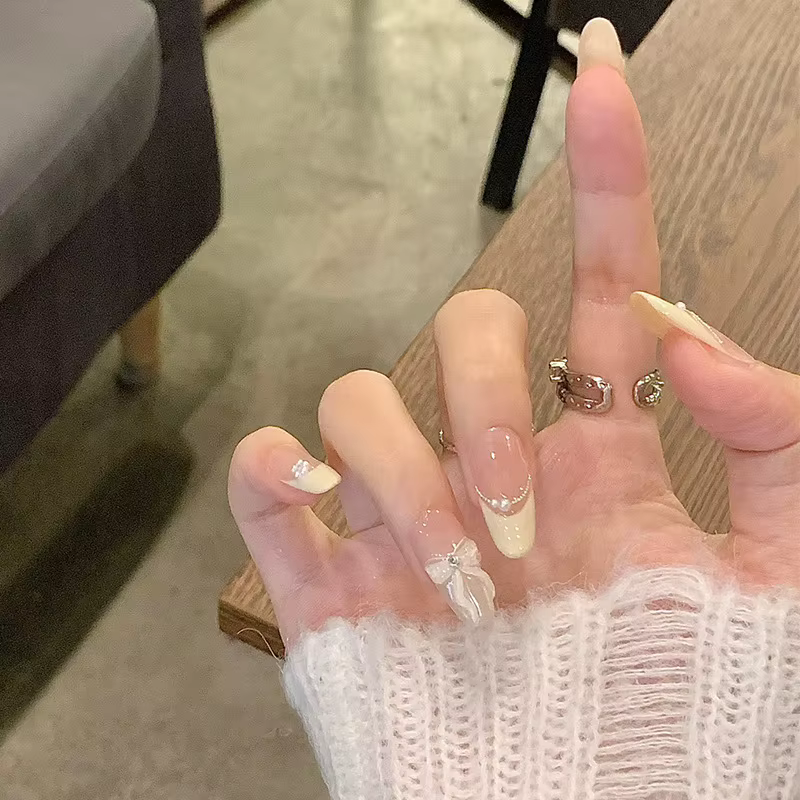 Faux ongles à pression faits à la main pour fille énergique, ruban peint à la main, couverture compl