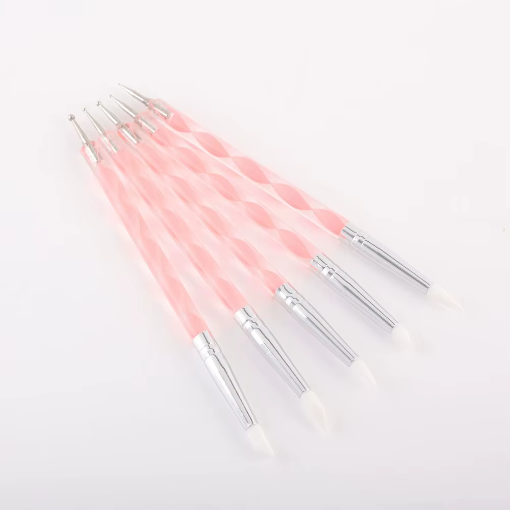 5 pièces, outils de nail art en acrylique et silicone à double embout, stylo à points pour ongles, o