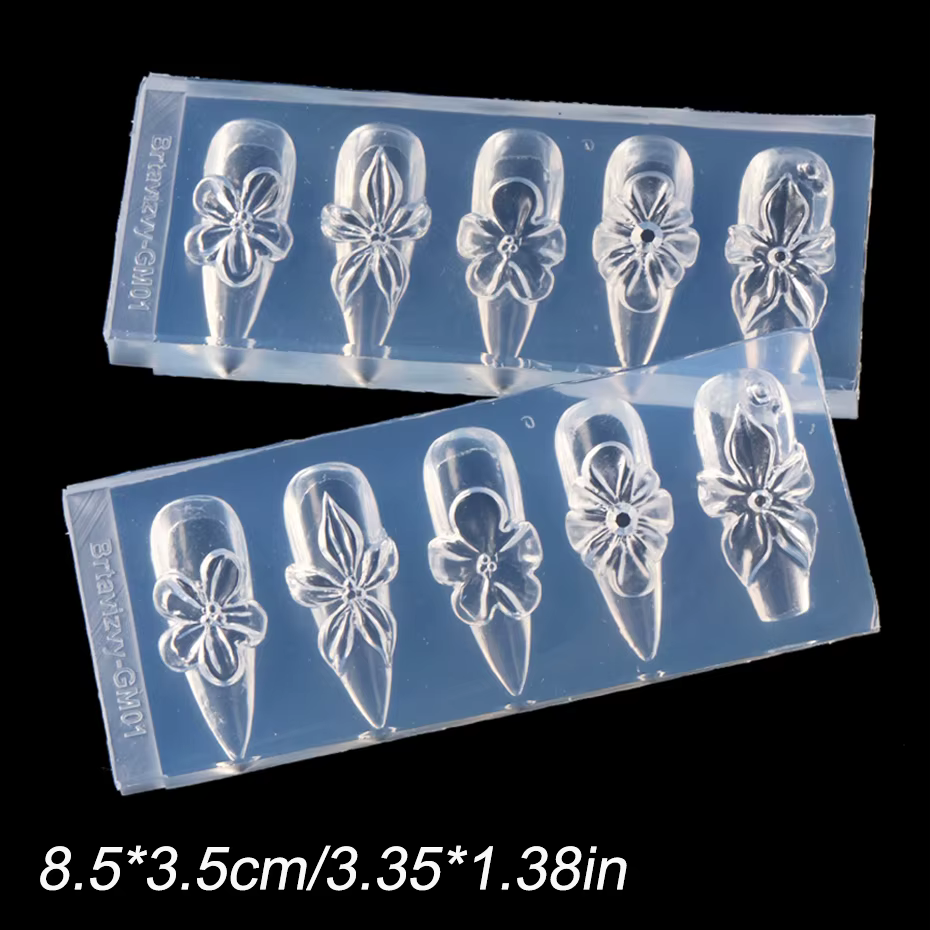 1 pièce Moule en silicone 3D pour ongles, motif fleur de printemps (Lys, Hibiscus), pour la sculptur