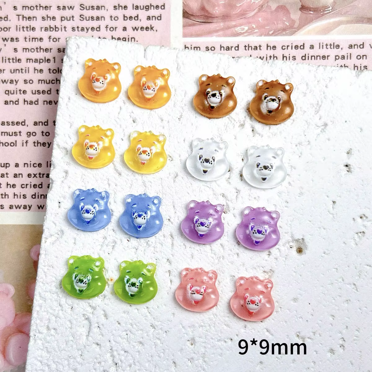 50 pièces plusieurs couleurs dessin animé Kawaii ours tête résine ongles breloques créatif transluci
