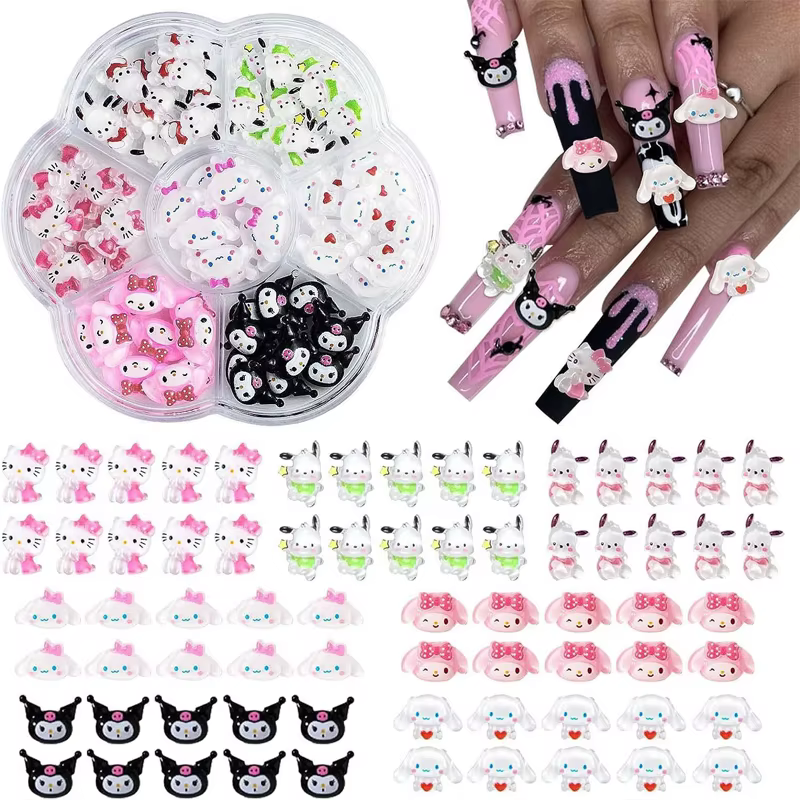 70 pièces/50 pièces Sanrio Hello Kitty Kawaii dessin animé Kuromi Nail Art breloques Kit 3D ongles s