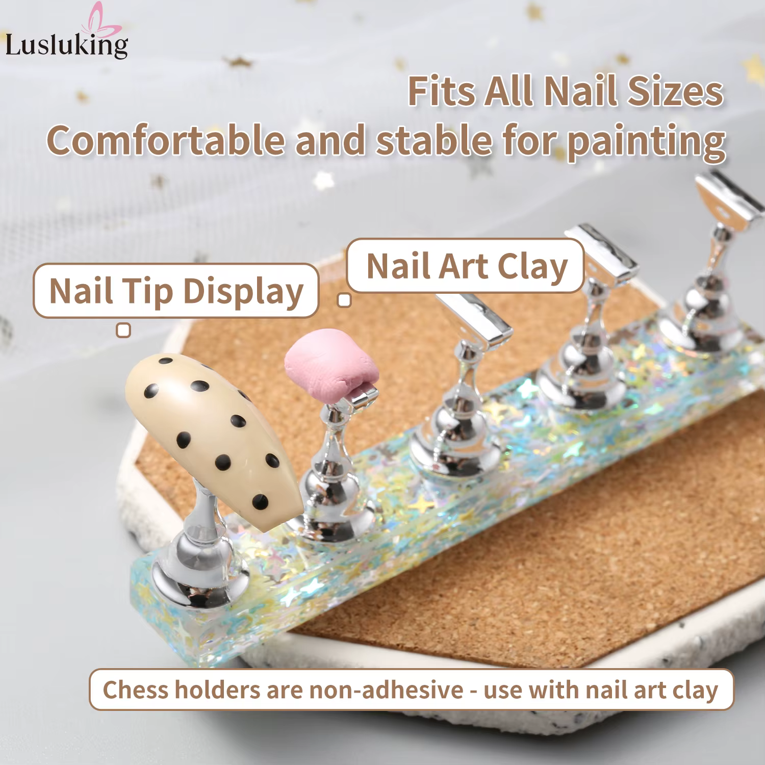Support magnétique pour ongles en acrylique, motif cœur rose irisé, pour présentation et entraînemen