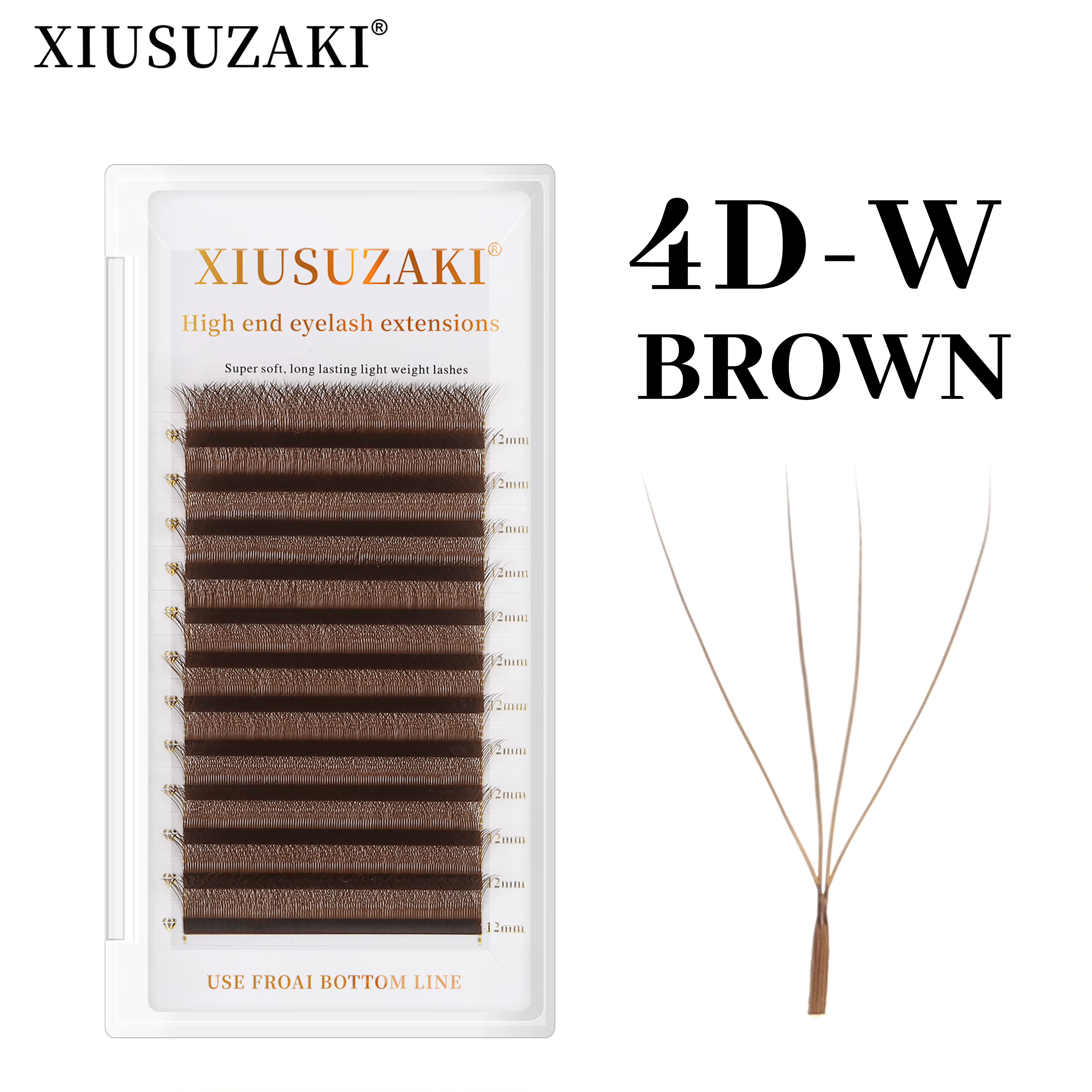 XIUSUZAKI brun 4D Extensions de cils en forme de W cils individuels de haute qualité floraison autom