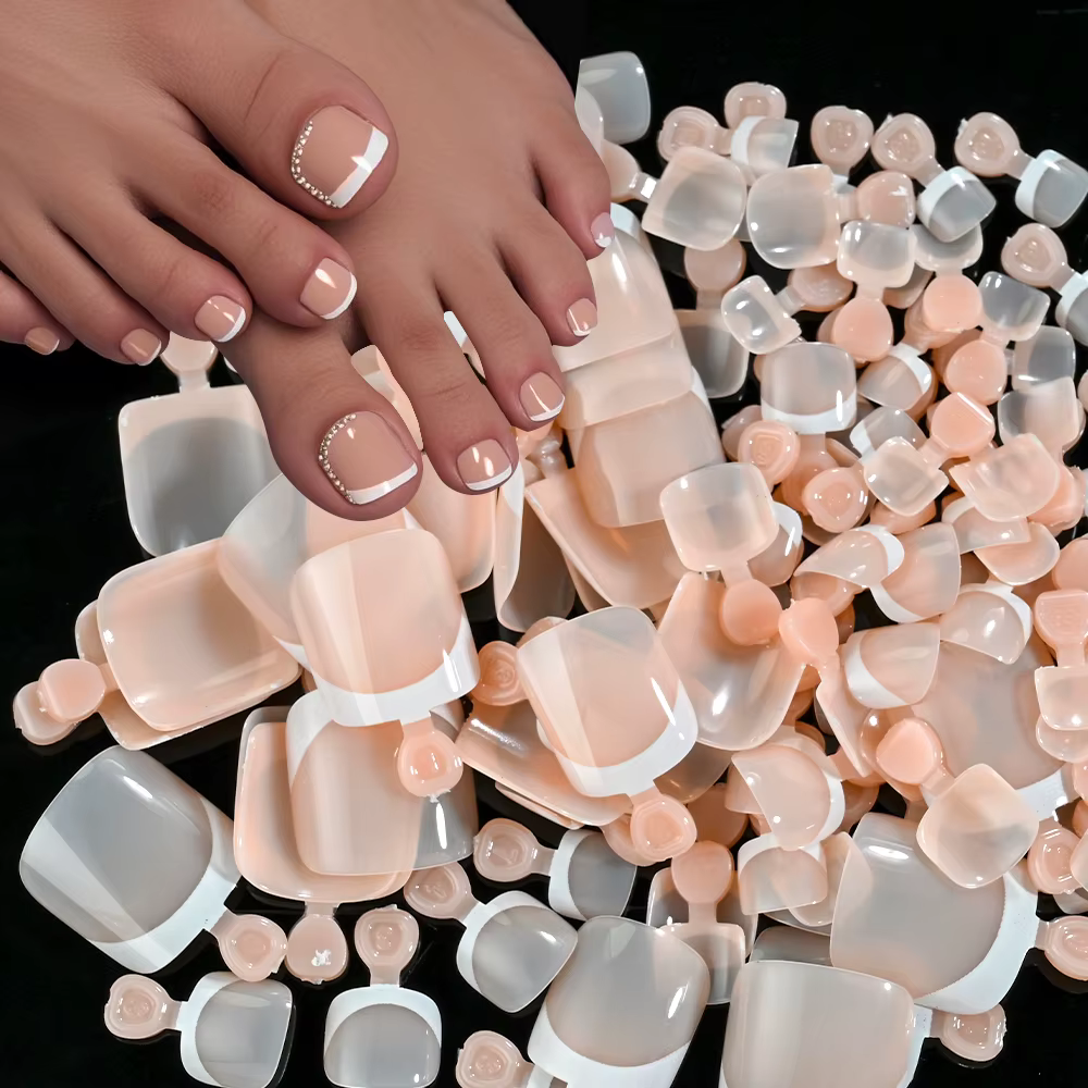 120 pièces 9 couleurs faux ongles français été court carré presse sur les ongles des orteils conseil