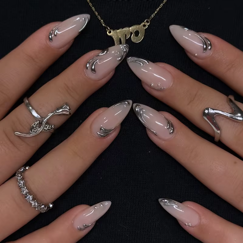 24 pièces lignes dorées modèles faux ongles violet foncé Blush français faux ongles pour Spice Girls