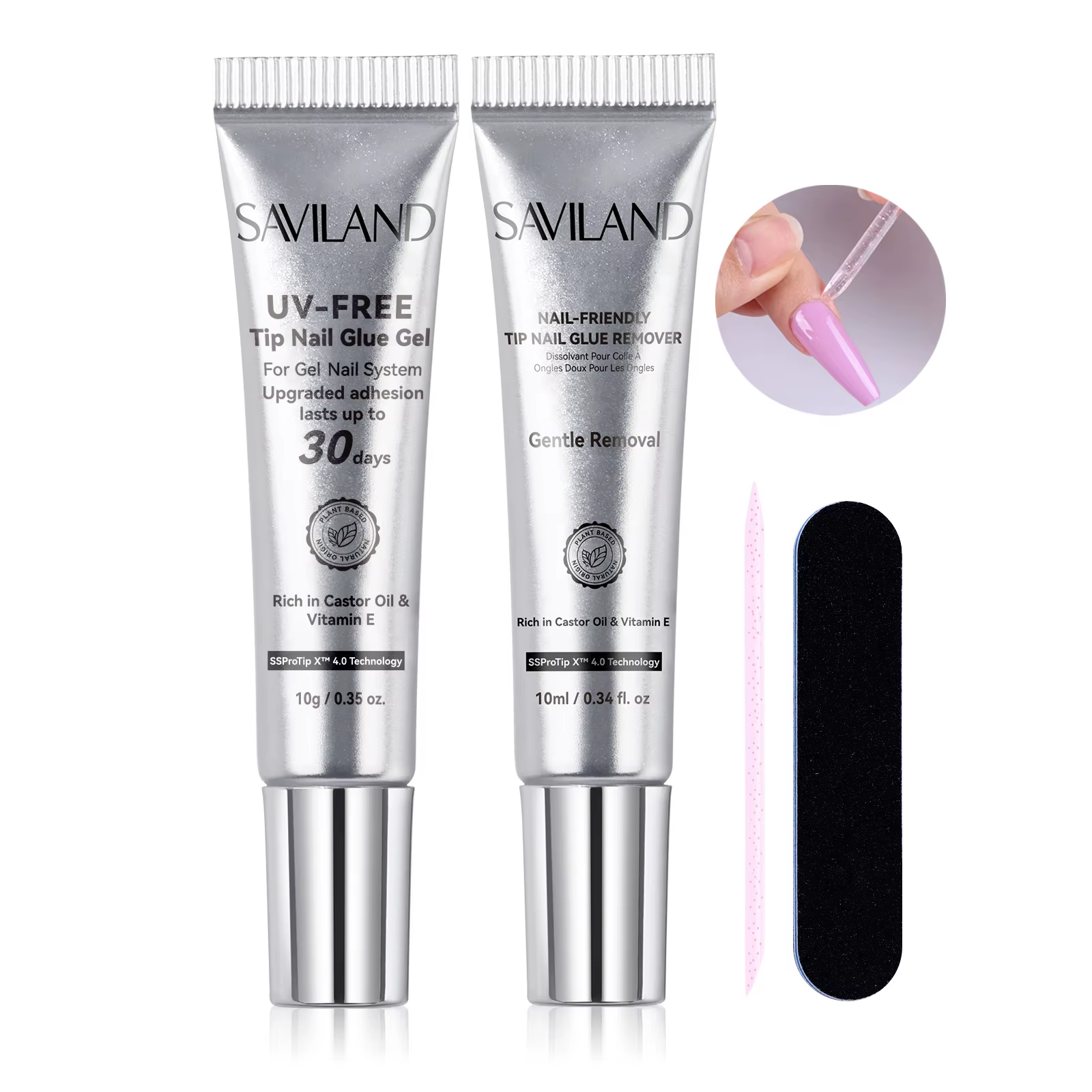 SAVILAND Gel de colle à ongles semi-solide 10g avec dissolvant rapide 10ml aucun durcissement nécess