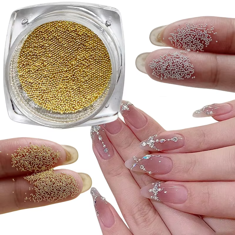 0.4mm-1.5mm 3D acier minuscule Nail Art décoration or argent boule d'acier Nail Art Caviar perles on