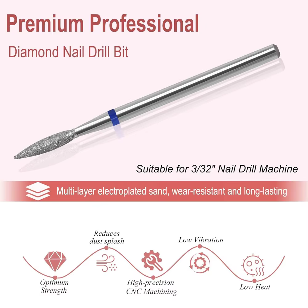 Jeu de forets à ongles diamantés de sécurité professionnelle, mèches à cuticules en carbure de 3/32