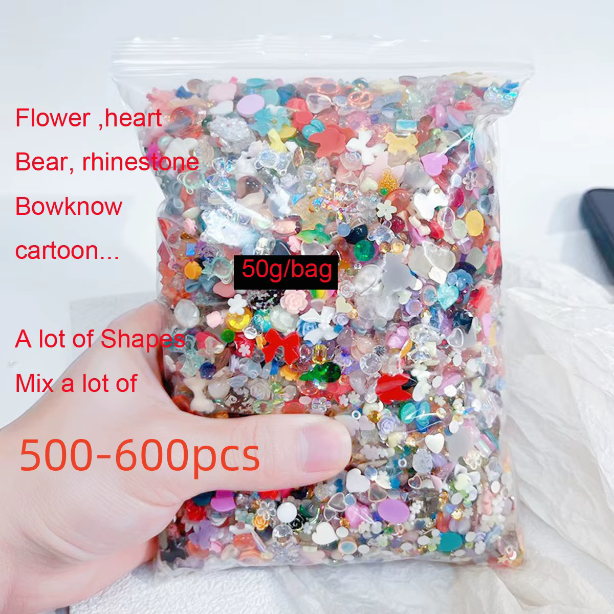 Décorations en résine pour Nail Art, 500 à 600 pièces, mélange de formes, breloques pour ongles, fou
