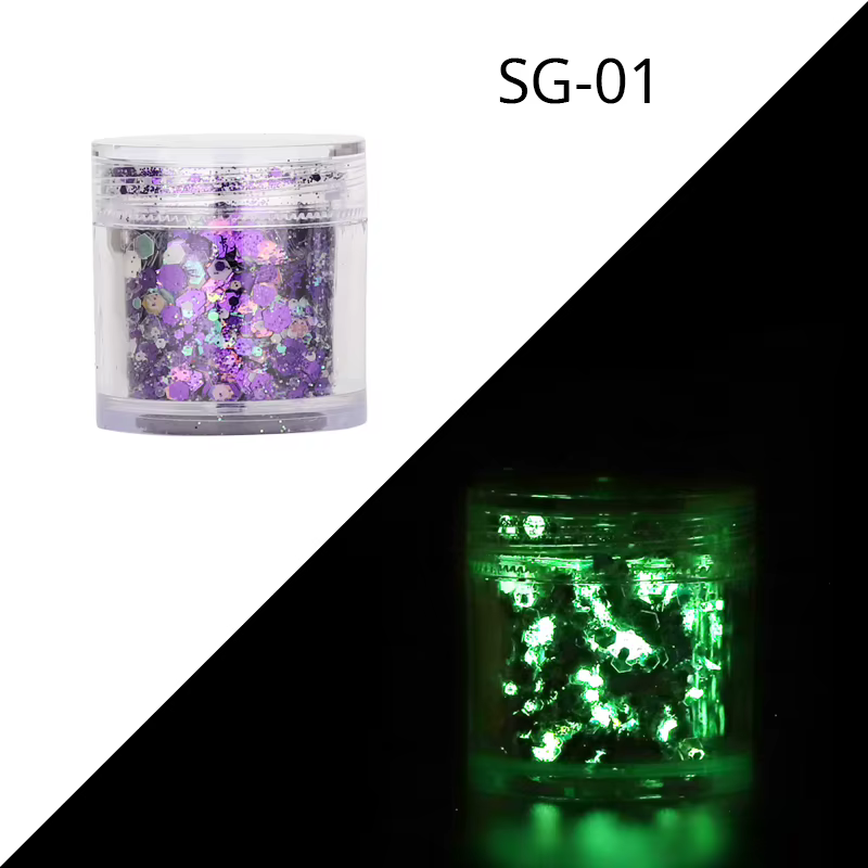 15 couleurs-20g brillent dans la nuit paillettes lumineuses grosses Nail Art paillettes mélangées po