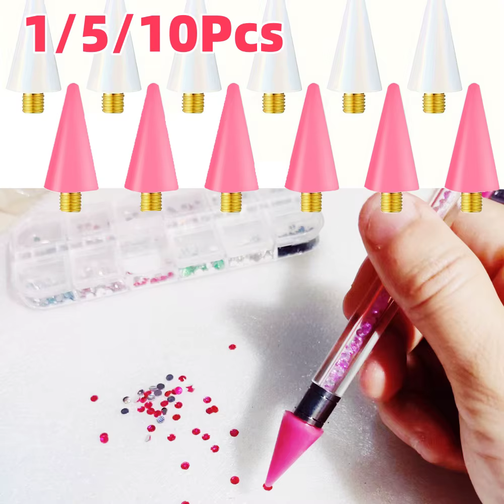 Tête de cire de remplacement pour points d'ongles, strass/gemmes/charmes blancs et roses, pointes de