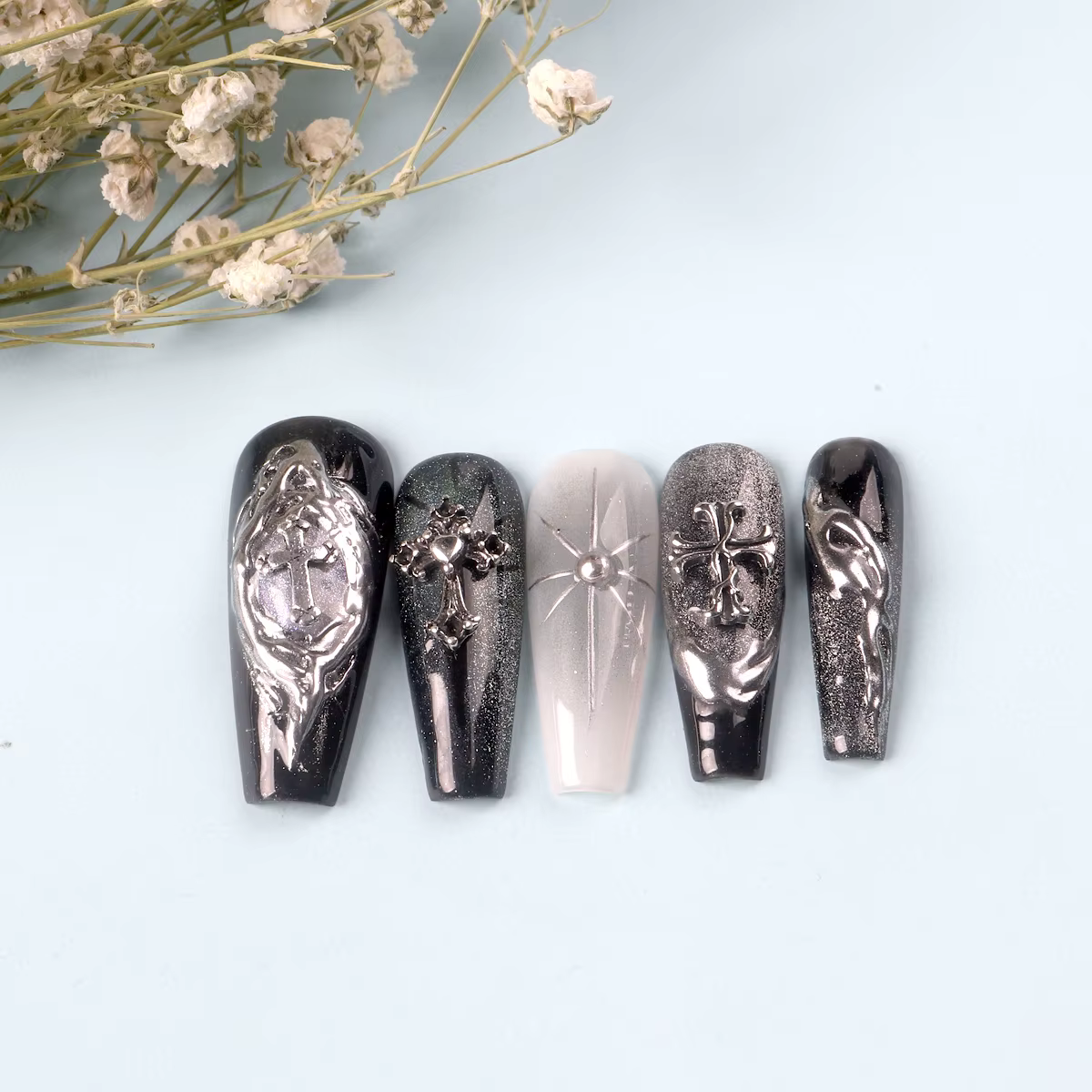 TSZS 50 pièces/sac mélange Punk 3D rétro croix bijoux Nail Art breloques mélange forme gris croix on