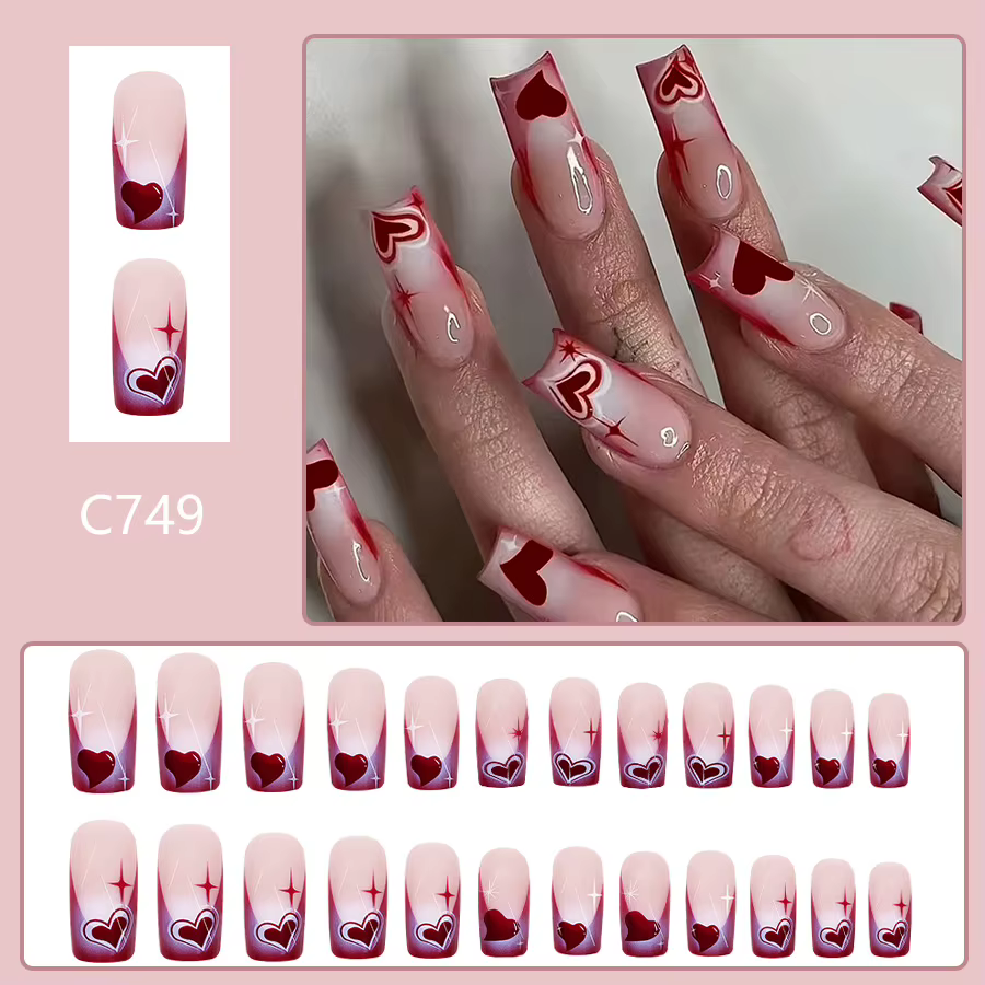 24 pièces doux amour presse sur ongles cadeau de saint valentin pour les filles portable faux ongles