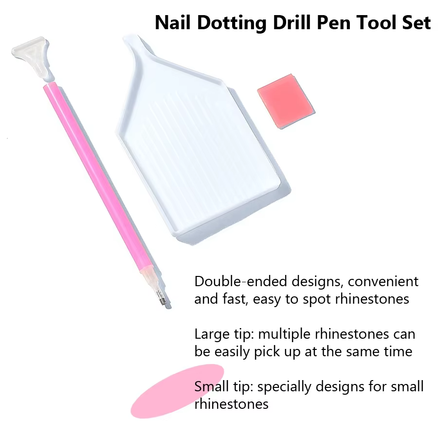 Pickers de strass pour Nail Art, stylo à points avec plateau de rangement, pâte à colle pour diamant