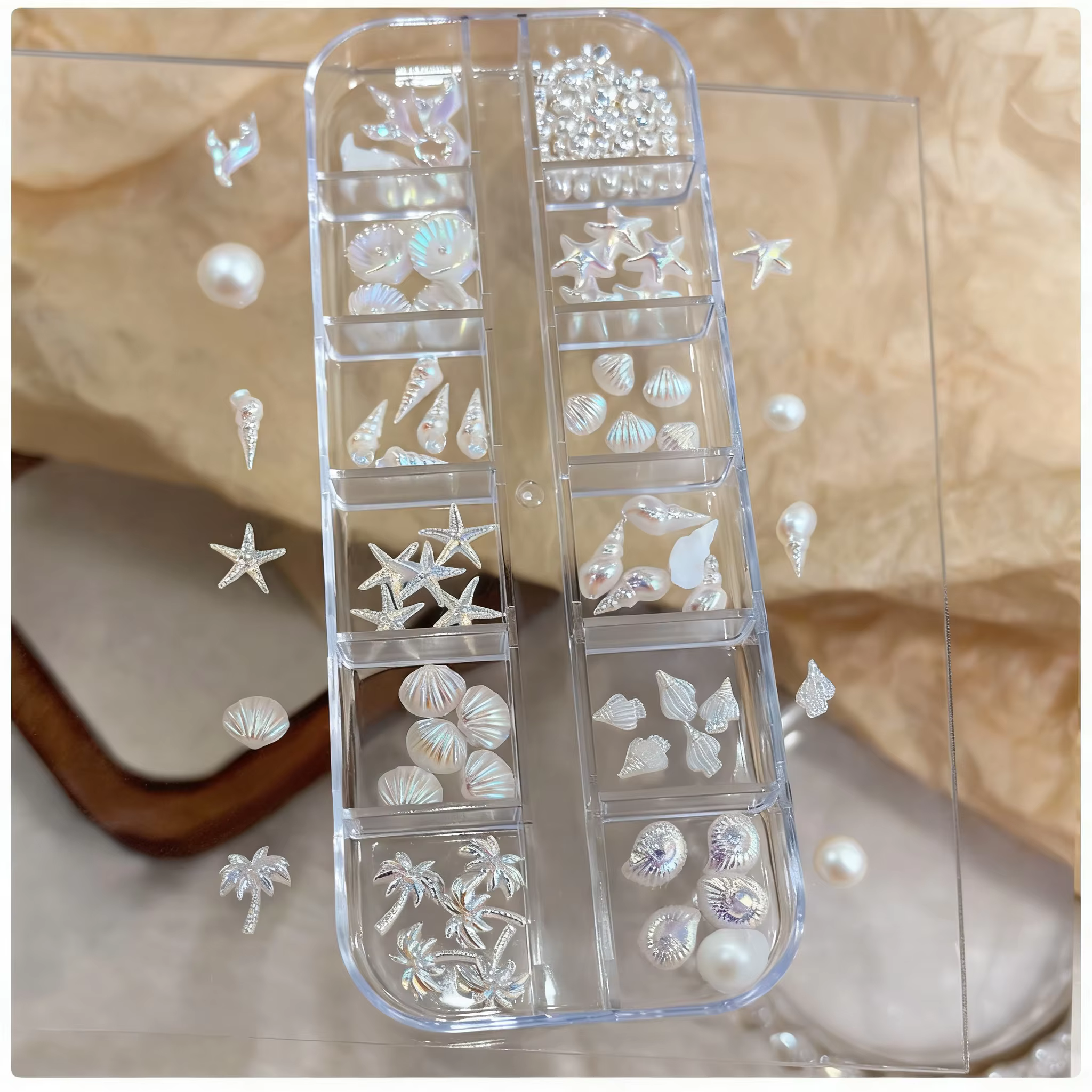 Breloques 3D pour ongles Thème Plage, Coquillages Aurore, Étoiles de mer, Décorations d'ongles Océan