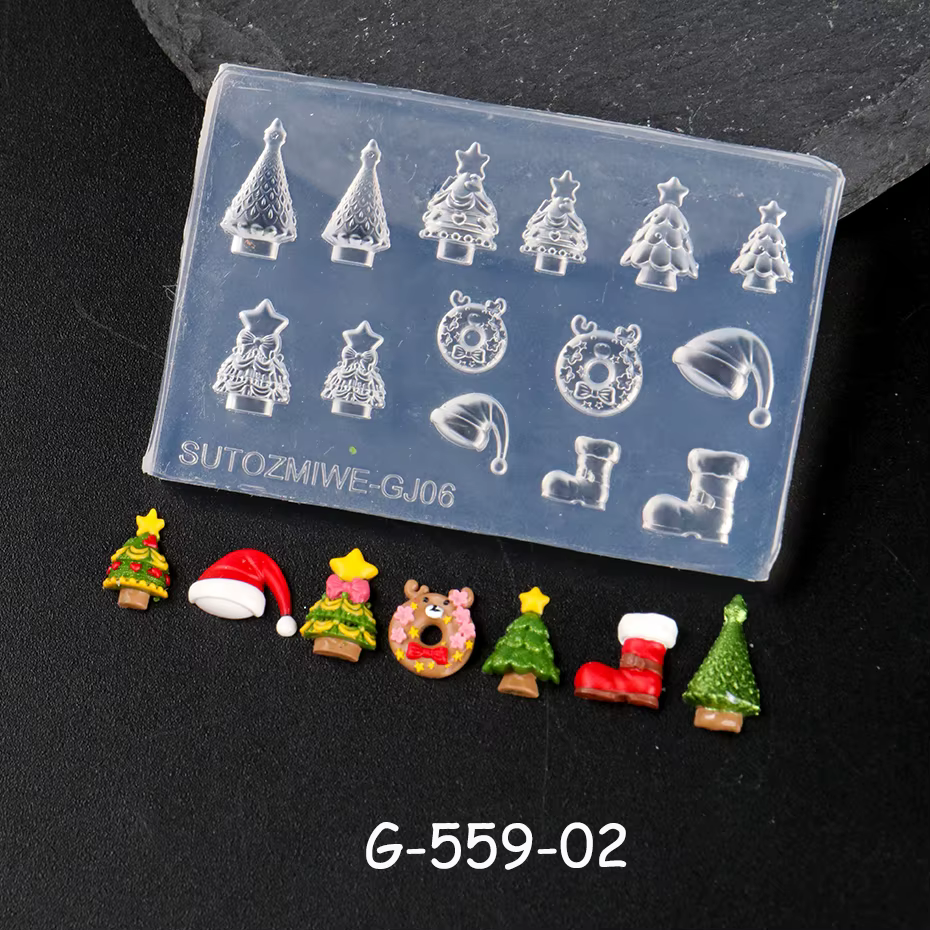 Moule de sculpture d'ongles en Silicone, thème de noël, dessin animé, haute transparence, bonhomme d
