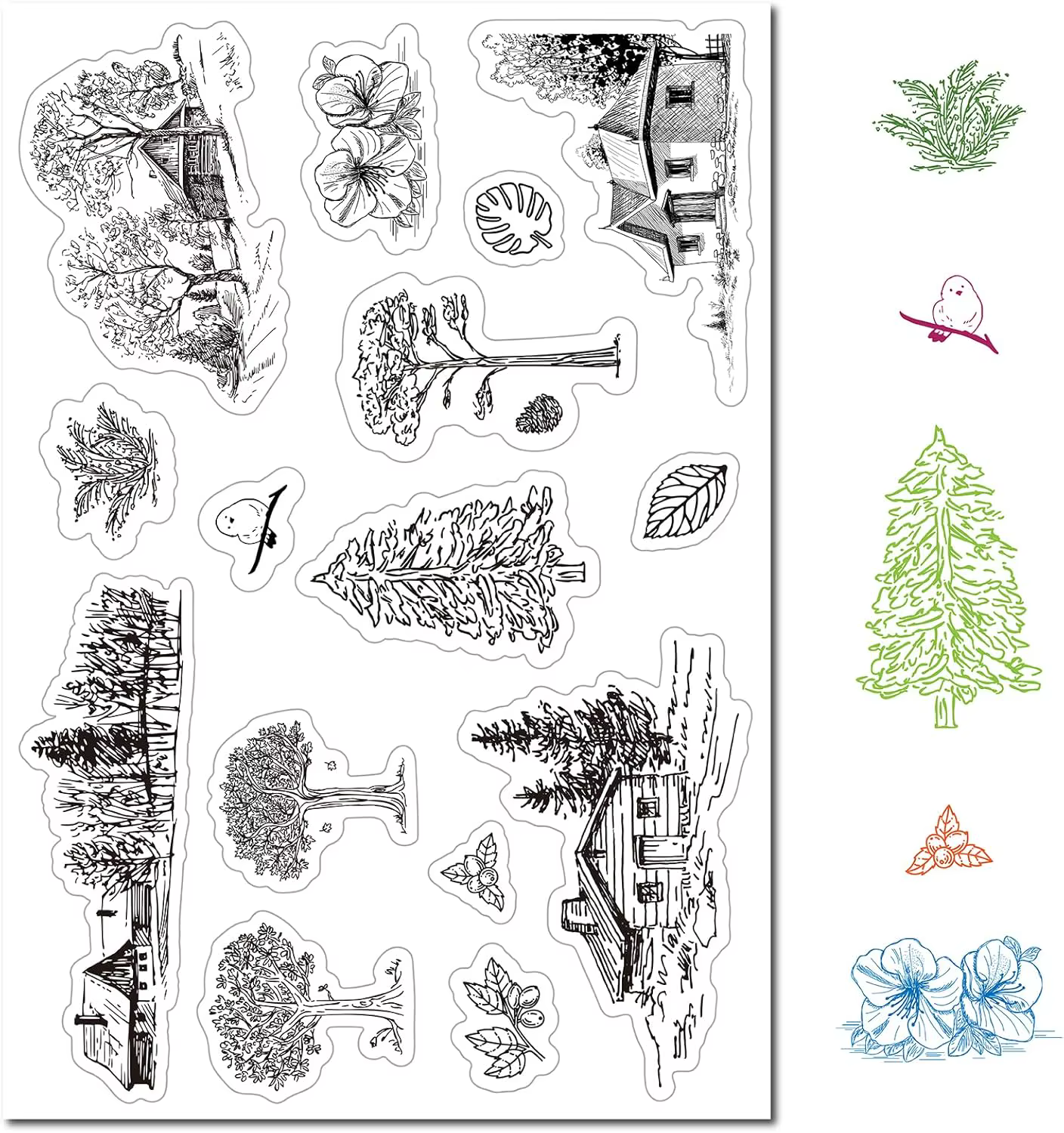 Tampons en caoutchouc transparents pour paysage d'arbre de maison de noël, arrière-plan de Village V