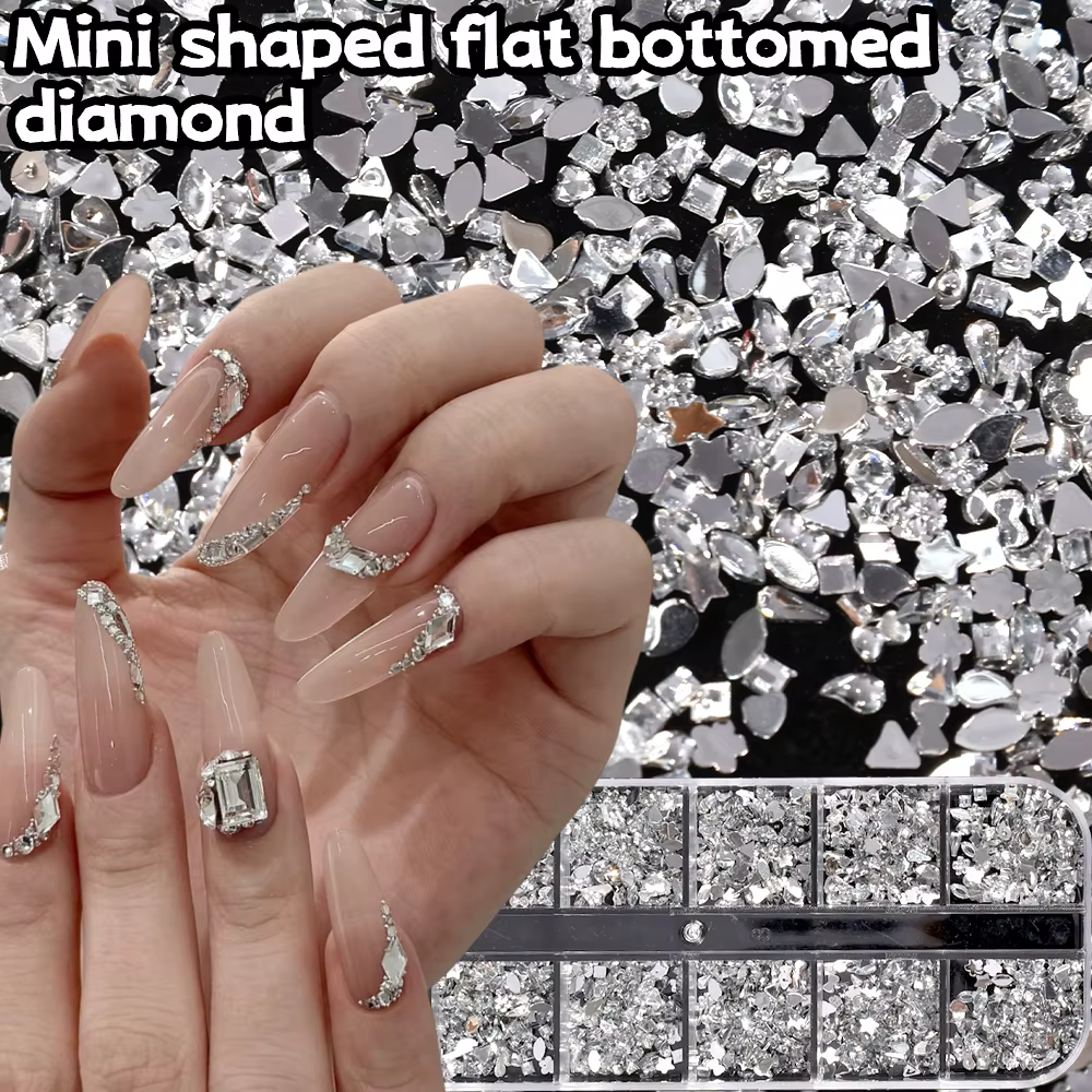 Mini accessoires pour Nail Art, 12 grilles, pointe de manucure éblouissante, décorations en strass à
