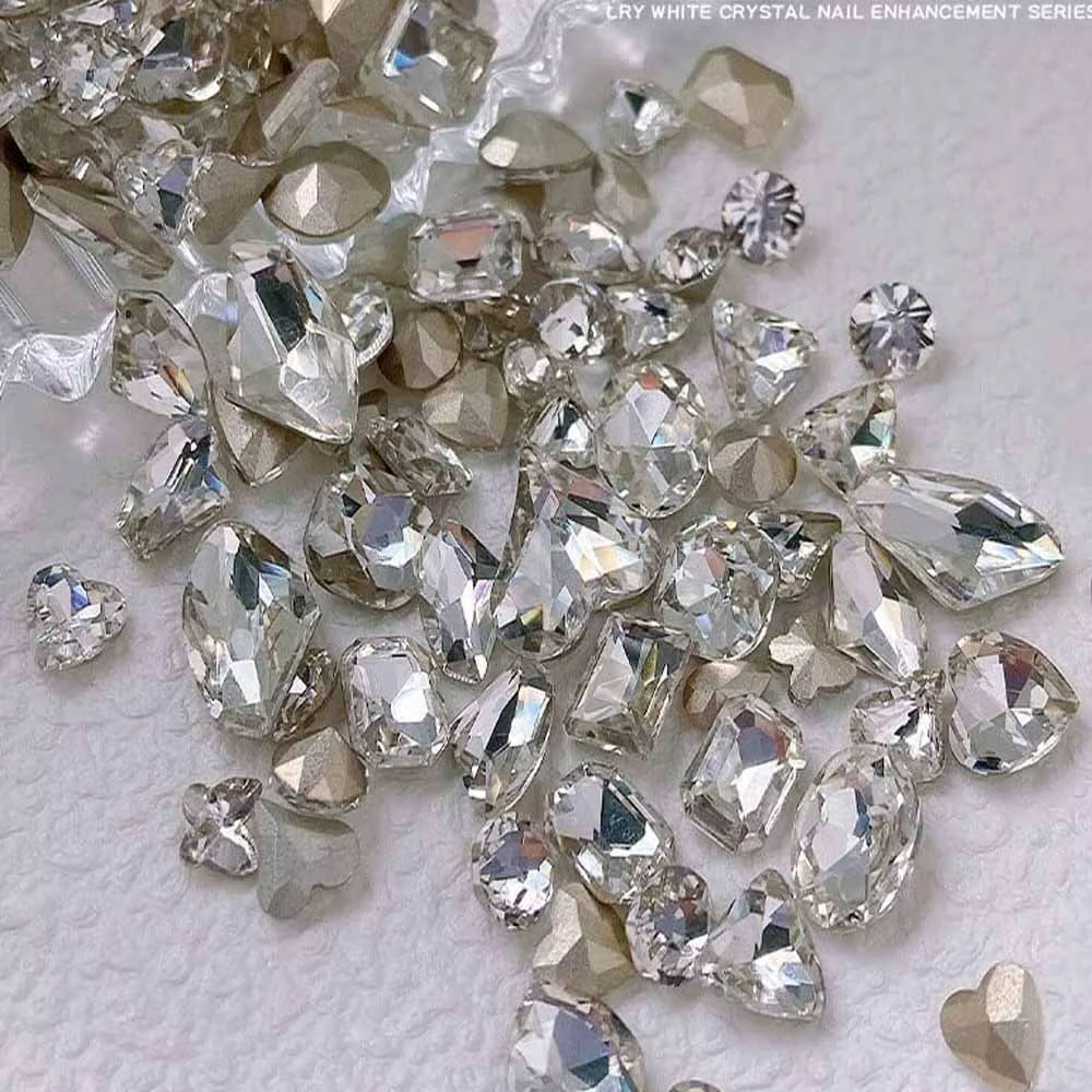 Strass 3D K9 en cristal blanc brillant pour Nail Art, formes mixtes, fond pointu, diamants en verre,