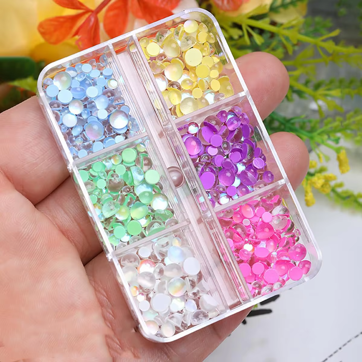 6Grid Aurora Mermaid Perles Rondes pour Décoration d'Ongles, Cristaux 3D, Pierres Colorées, Bijoux, 
