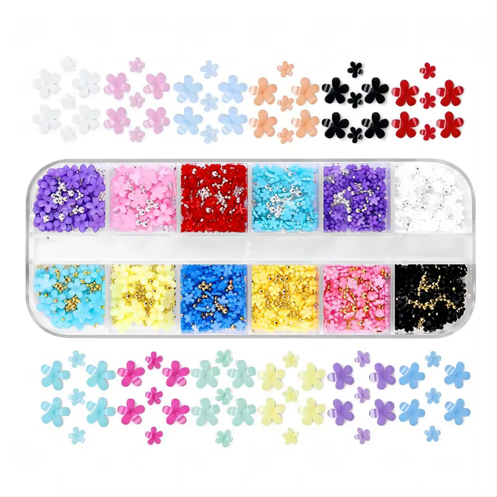 Breloques à ongles en fleurs 3D pour femmes et filles, perles de caviar argentées et dorées, accesso