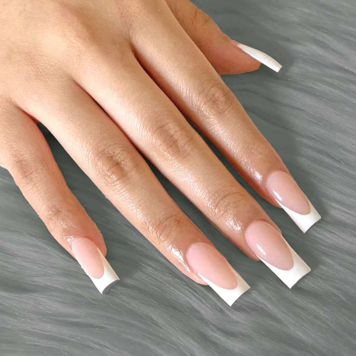 Faux ongles rectangulaires blancs de Style français, pointe d'ongle blanche entièrement couverte, on