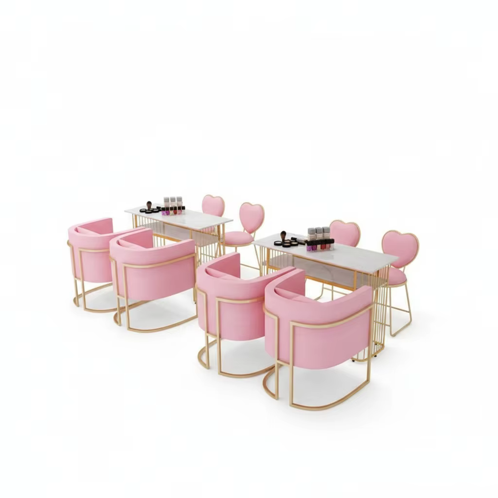Table de manucure de style français avec plateau en verre, station à ongles portable blanche, mobili