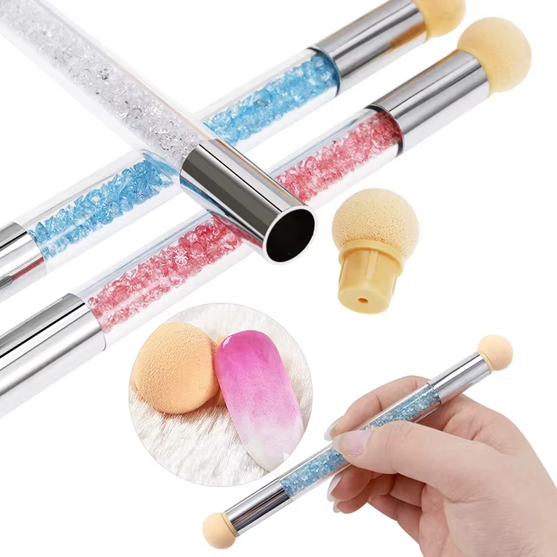Stylo d'ombrage dégradé à Double extrémité, brosse à points, éponge, poignée en strass, outil de pei