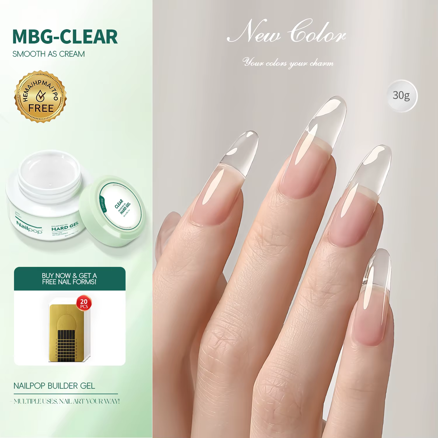 Nailpop 30g HEMA-FREE constructeur Gel laiteux lisse UV Gel pour ongles pour Extension longue durée 
