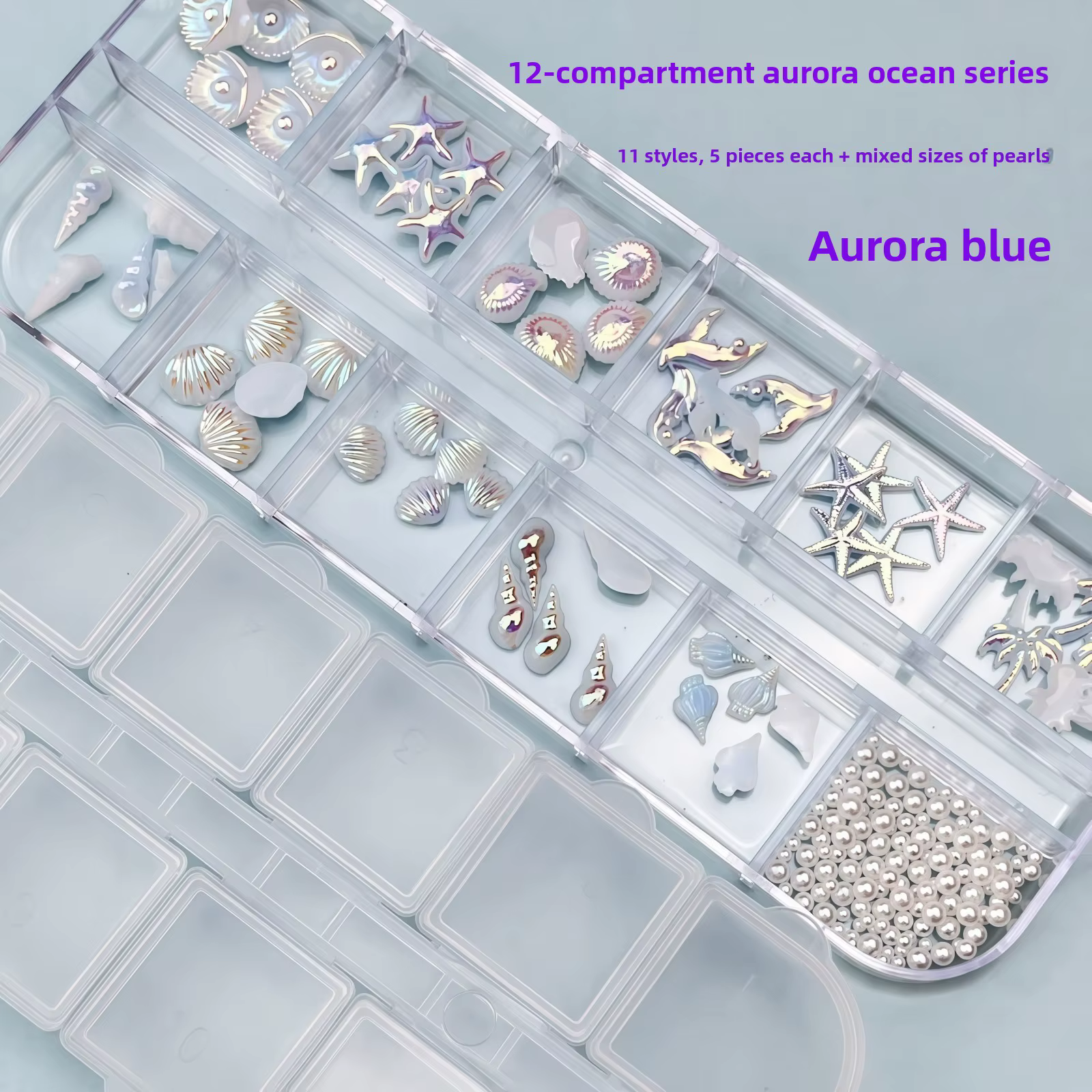 Kit de Nail Art Série Océan 2026 : Strass en Résine Effet Coquille d'Aurora et Queue de Sirène pour