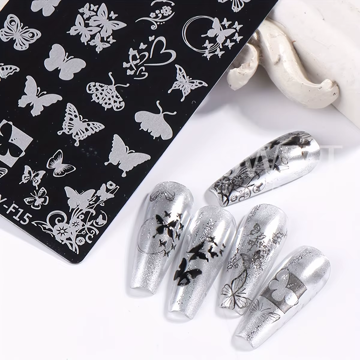 Plaque d'estampage pour Nail Art, feuilles de fleurs simples, cadre Floral papillon, Image géométriq